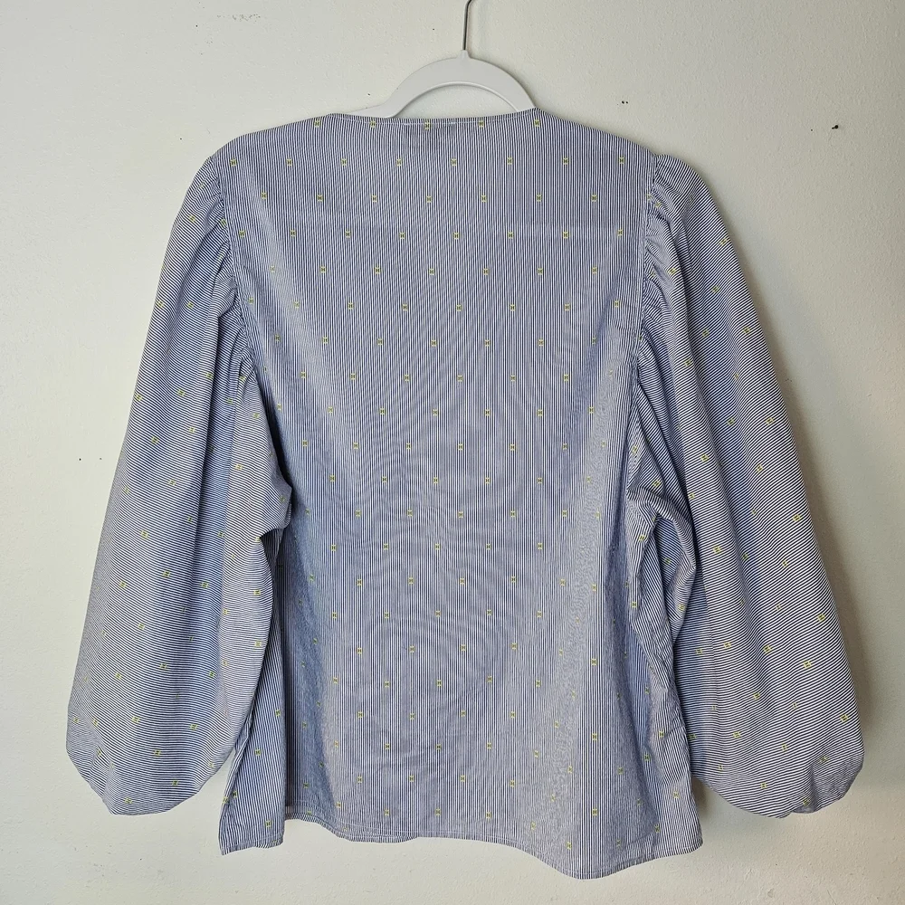 Massimo Dutti Balloon Sleeve Striped Lightweight Button Down Shirt Size 8